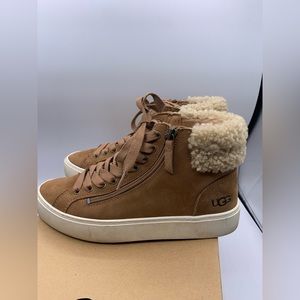 UGG Briena Hi Top Sneaker Camel Color Size 9 with UGG Sheepskin Care Kit